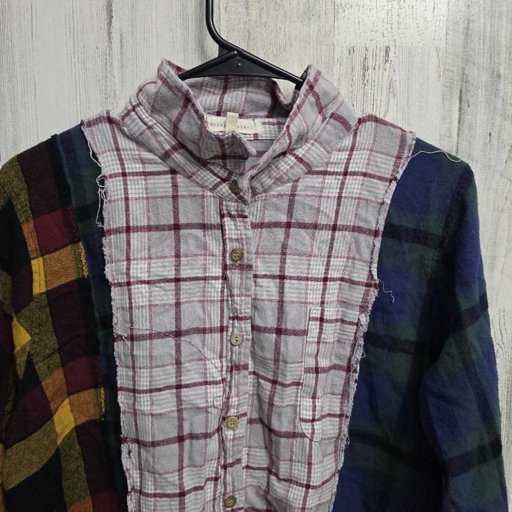 Gilded Intent Boho Plaid Patchwork Button-Up Shir… - image 2